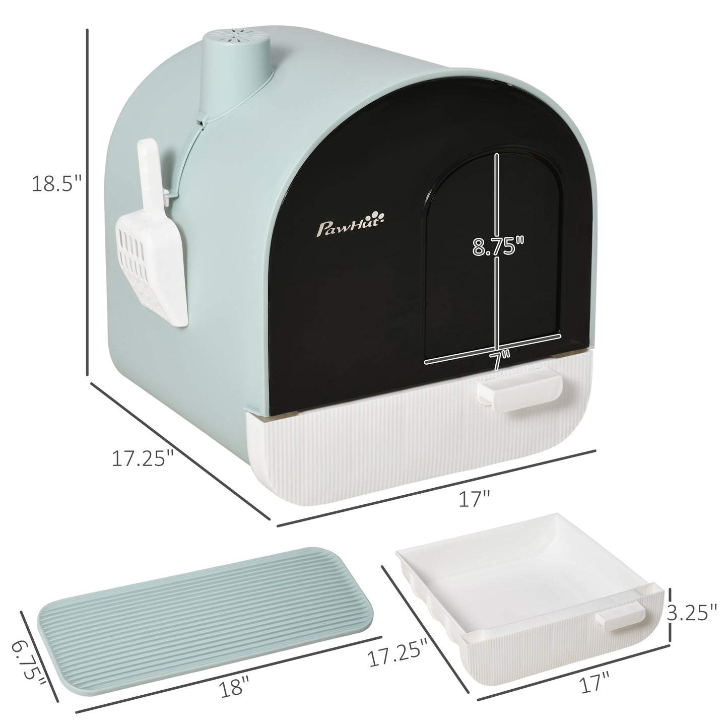 PawHut Covered Cat Litter Box - Green, 17" x 17"