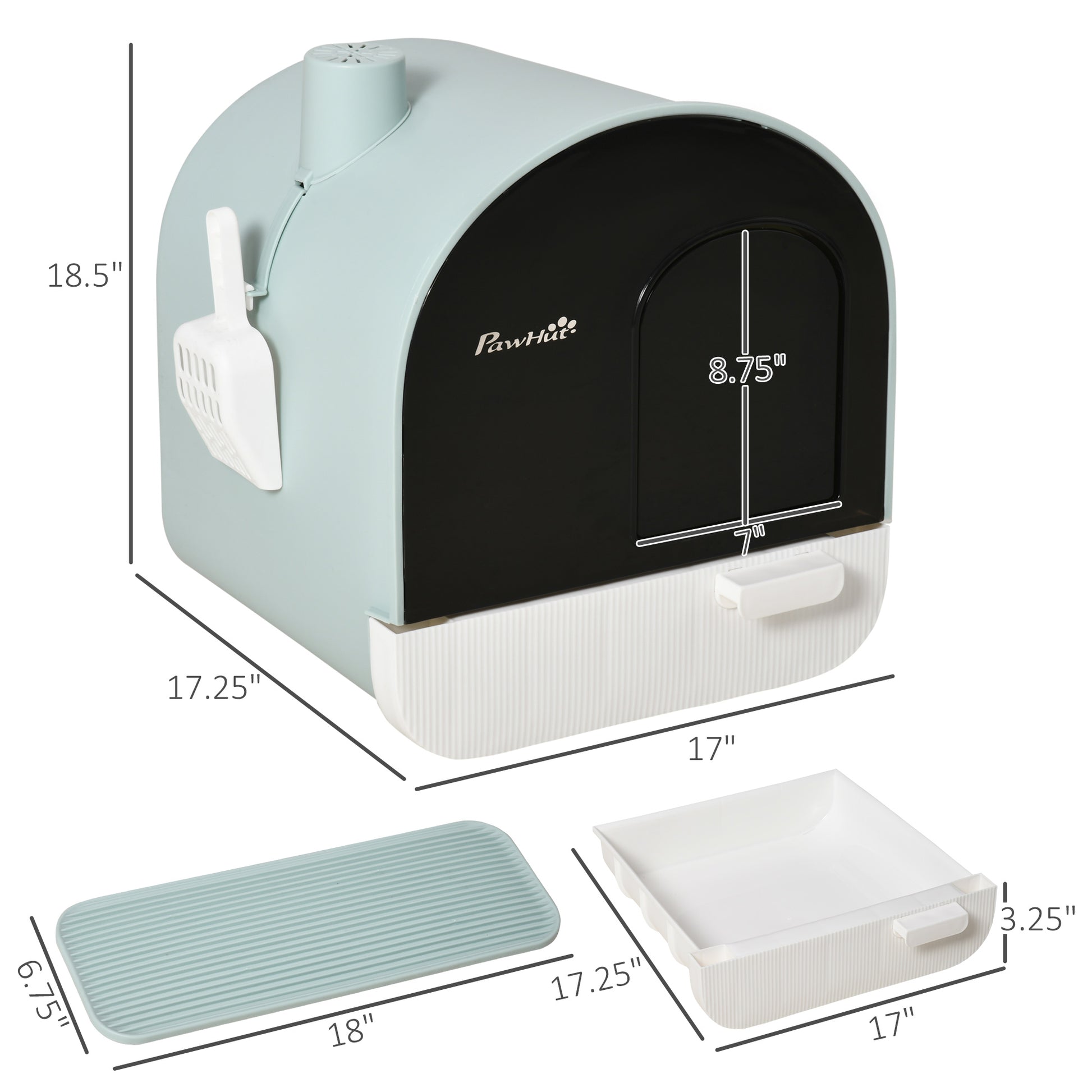 PawHut Covered Cat Litter Box - Green, 17" x 17"