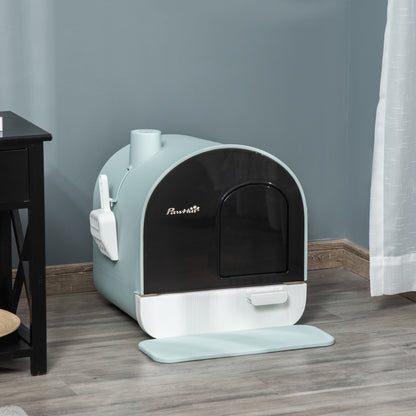 PawHut Covered Cat Litter Box - Green, 17" x 17"
