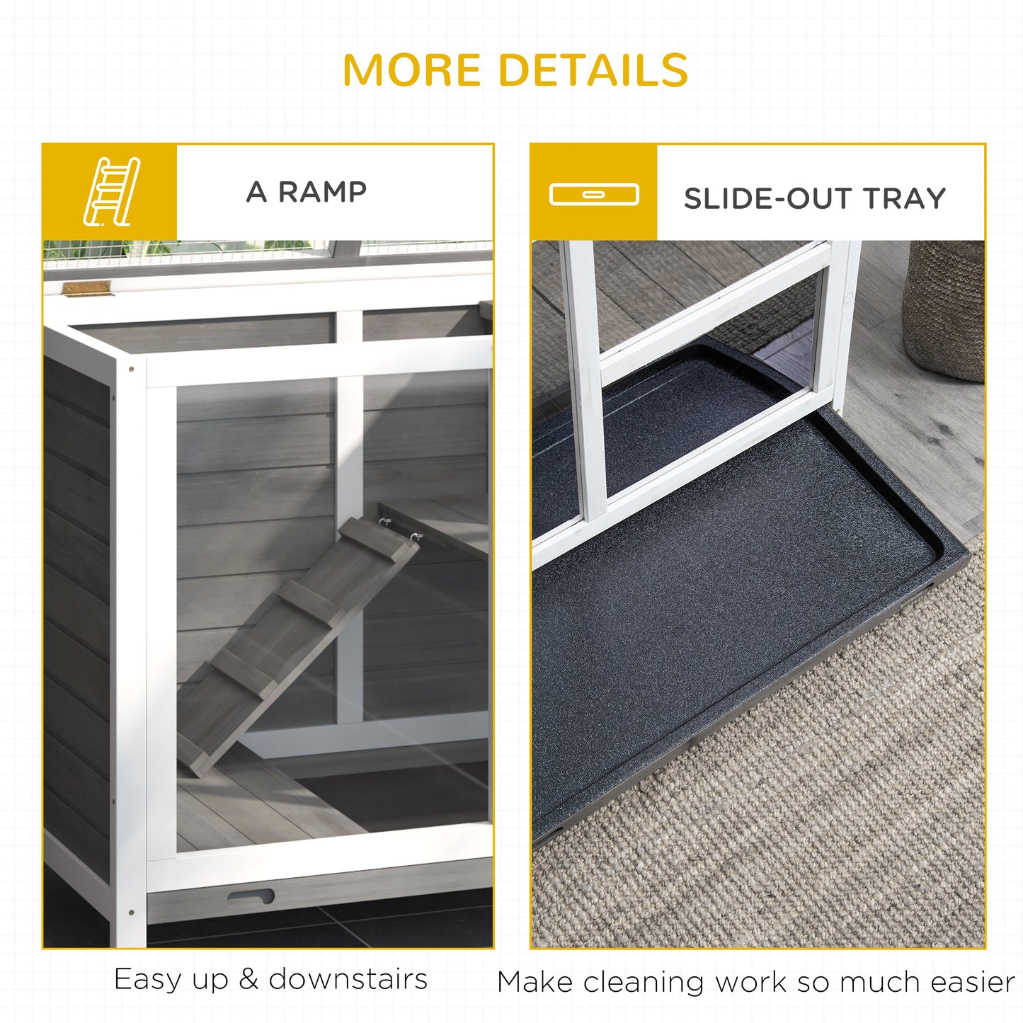 Grey Wood Rabbit Hutch with Wheels - Compact Desk Size