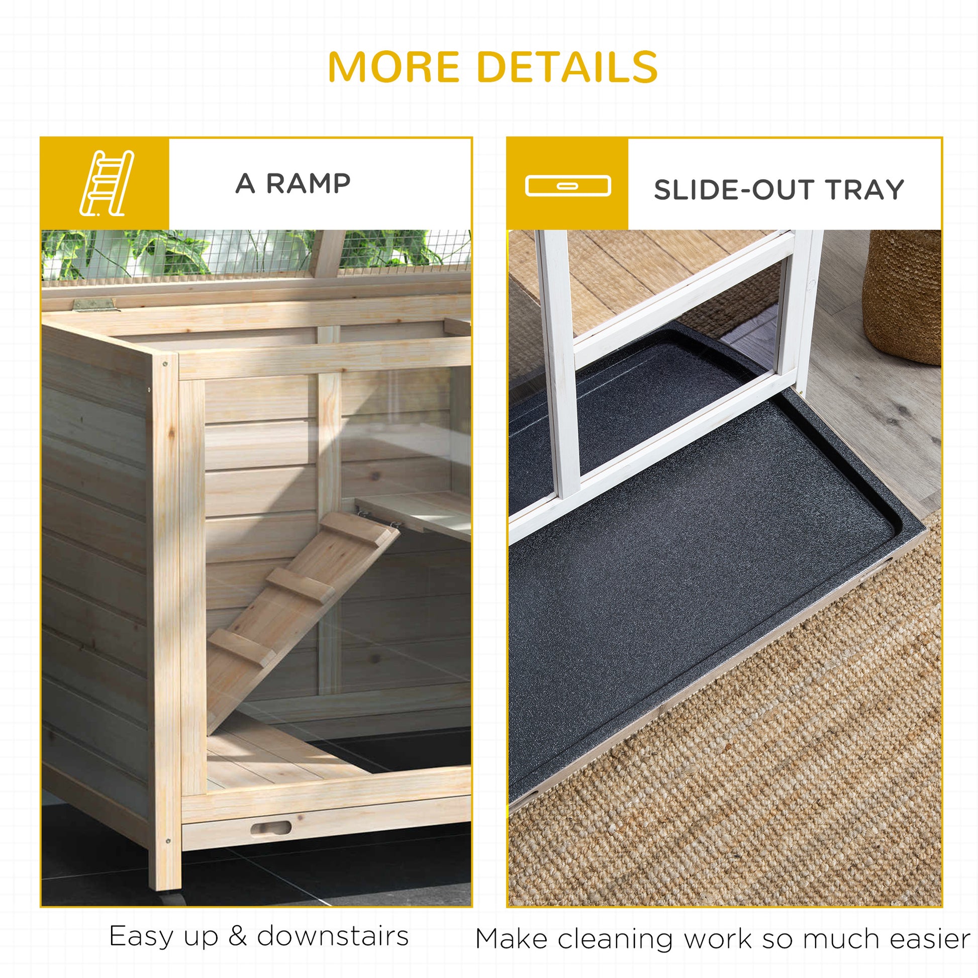Natural Wood Rolling Rabbit Hutch for Indoor Pet Storage