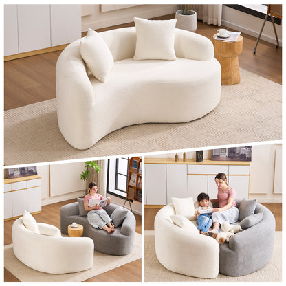 LY-042 S-Curved Chenille Sectional Sofa: Dual-Depth (21.3" & 26.8"), White, No Assembly, Compact for Small Spaces, 400 lbs, 66.9" L