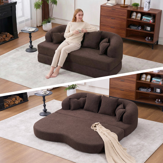 2-in-1 Foldable Sofa Bed,70 Inch Folding Boneless Couch Convertible Compressed Sleeper Sofabed, 4 Pillows for Living Room Apartment, Brown