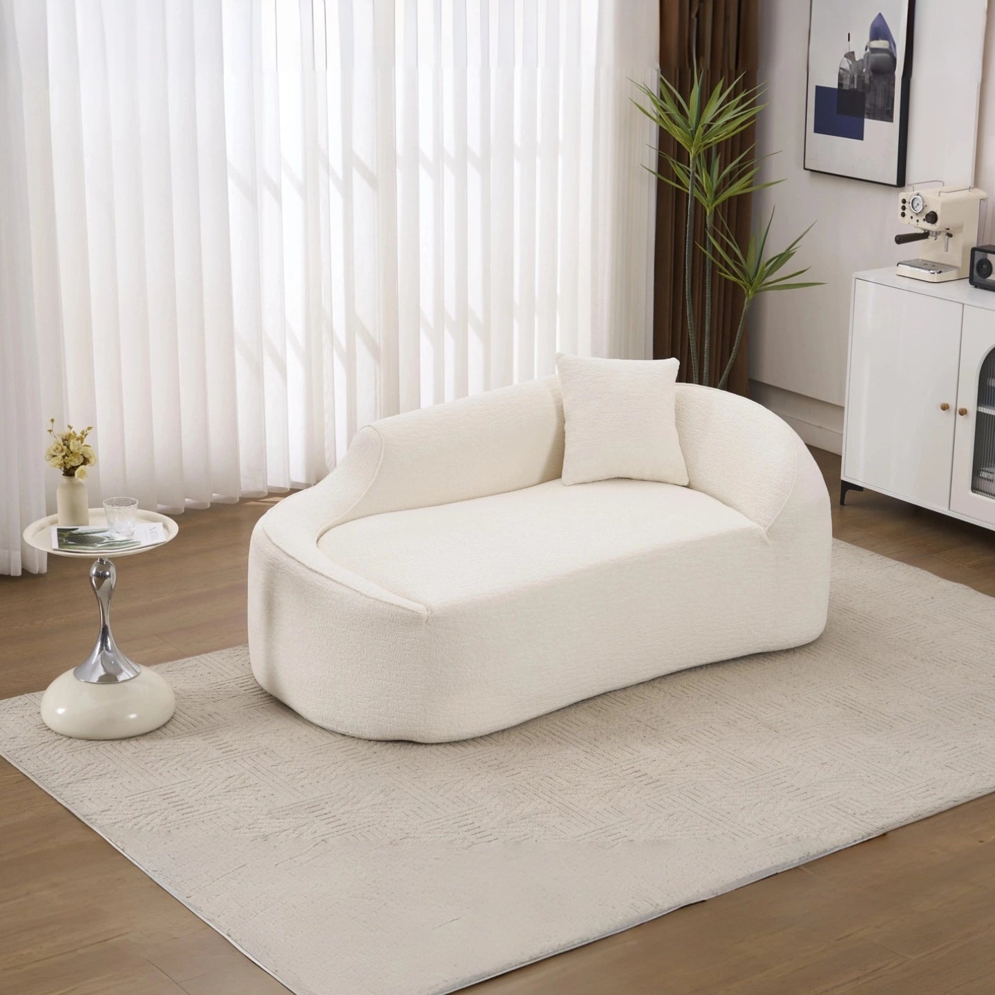 LY-048 Compression Curved Chaise Longue Chair Indoor, Modern Chenille Loveseat Couch with Deep Seat Sofa Bed with 1 Pillow, Sleeper Sofa Couch for Living Room, Bedroom, Apartment