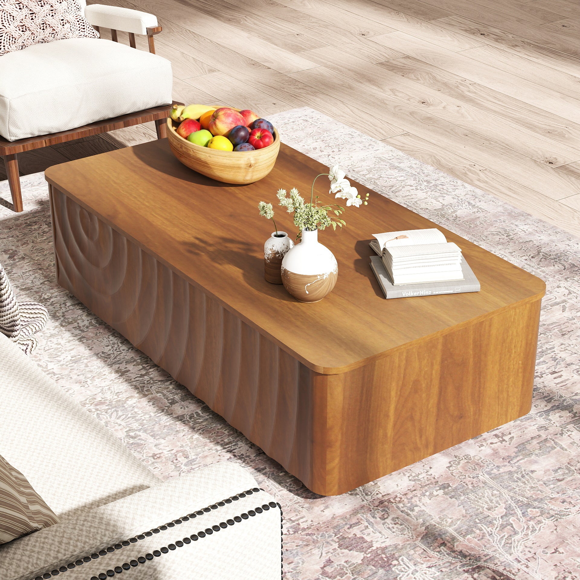 Walnut Brown Rectangle Coffee Table with Storage