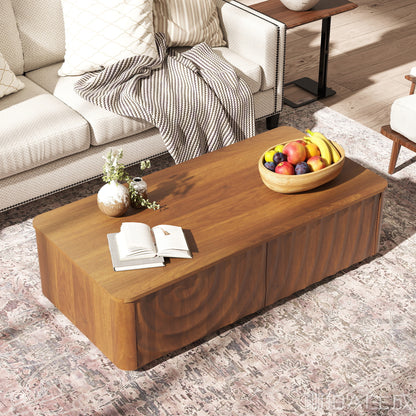 Walnut Brown Rectangle Coffee Table with Storage