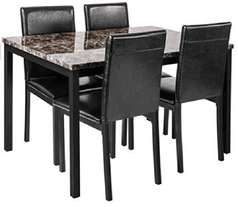 5 Piece Metal Dining Table Set with Faux Marble Top - Black for Dining Room