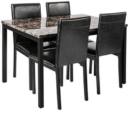5 Piece Metal Dining Table Set with Faux Marble Top - Black for Dining Room