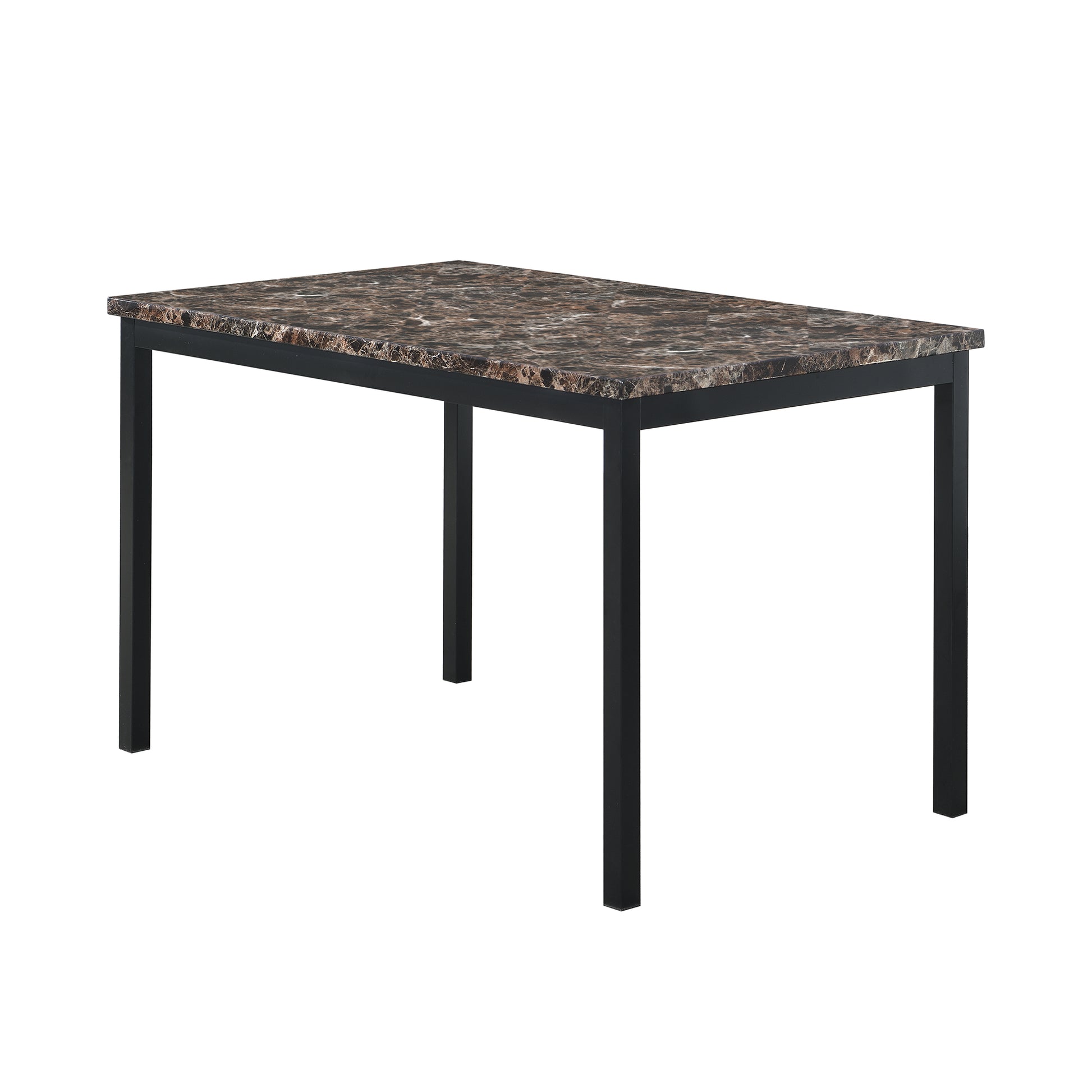 5 Piece Metal Dining Table Set with Faux Marble Top - Black for Dining Room