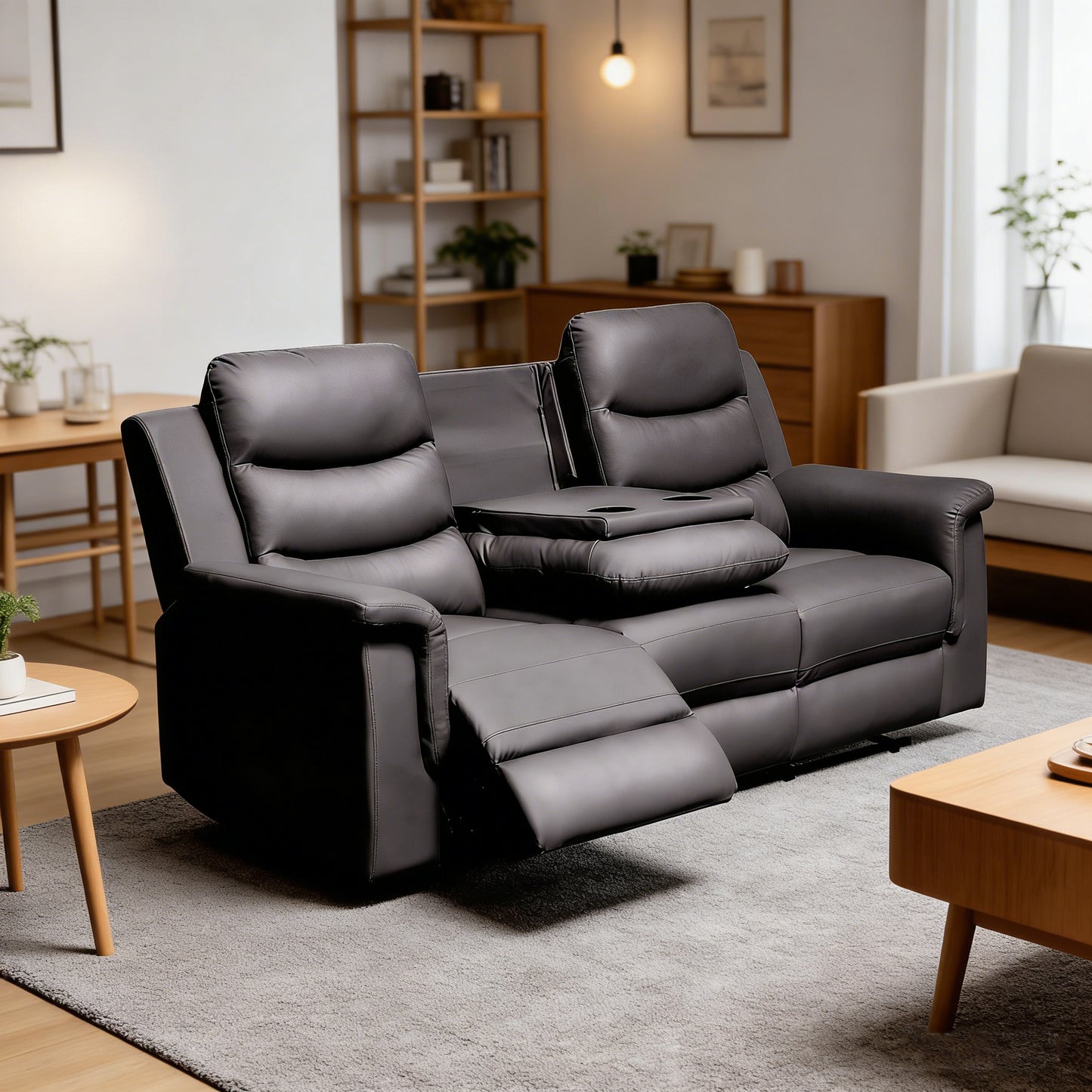 Black Reclining Sofa - 3 Seat Comfort & Storage