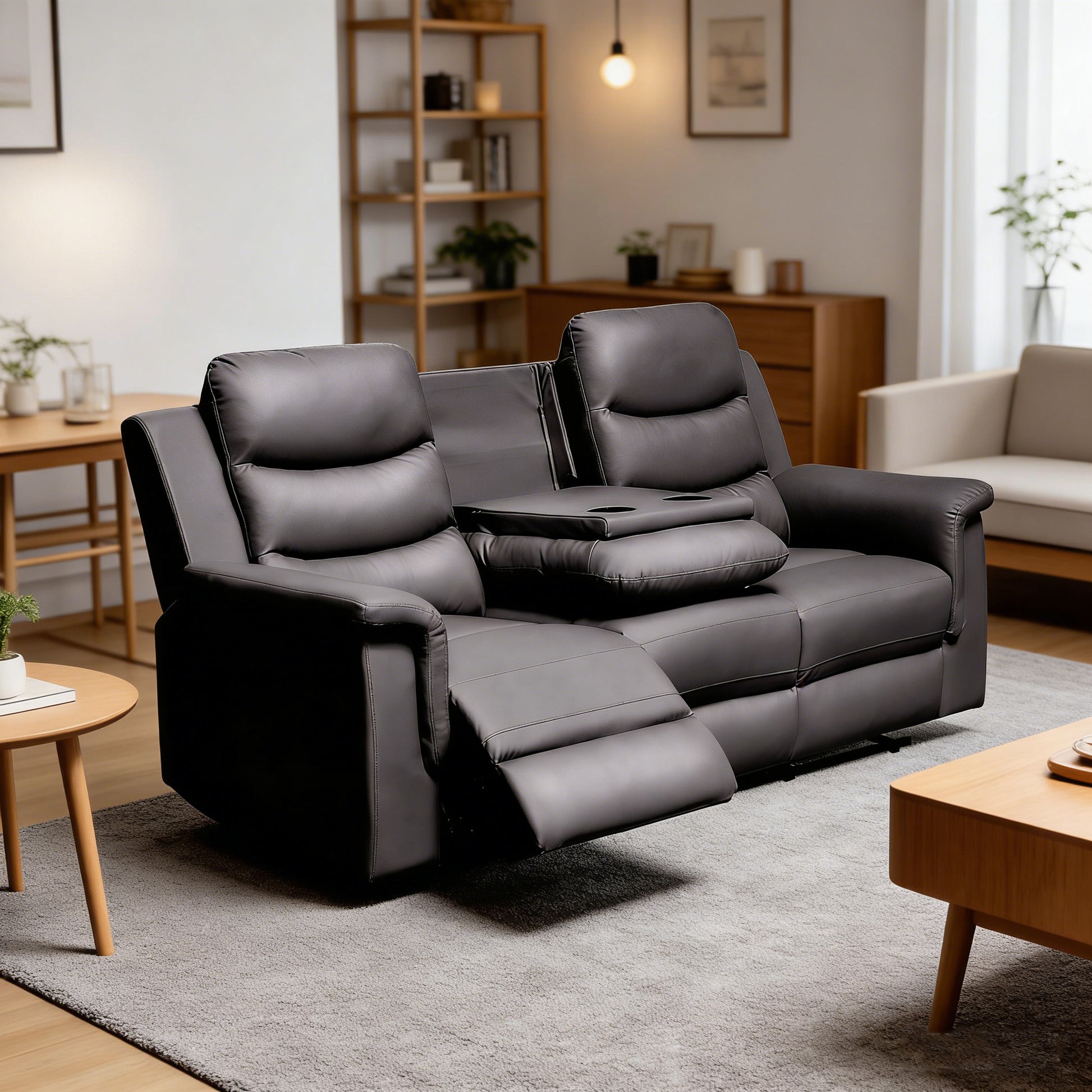 Black Reclining Sofa - 3 Seat Comfort & Storage
