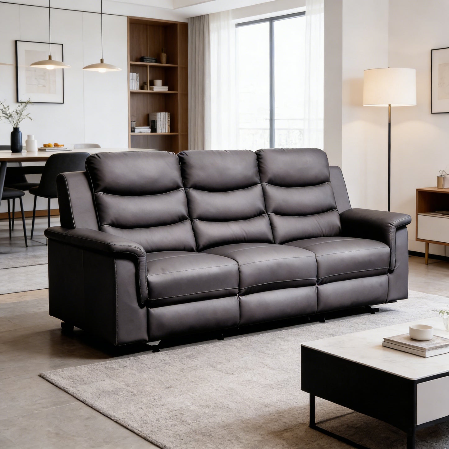 Black Reclining Sofa - 3 Seat Comfort & Storage