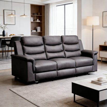 Black Reclining Sofa - 3 Seat Comfort & Storage