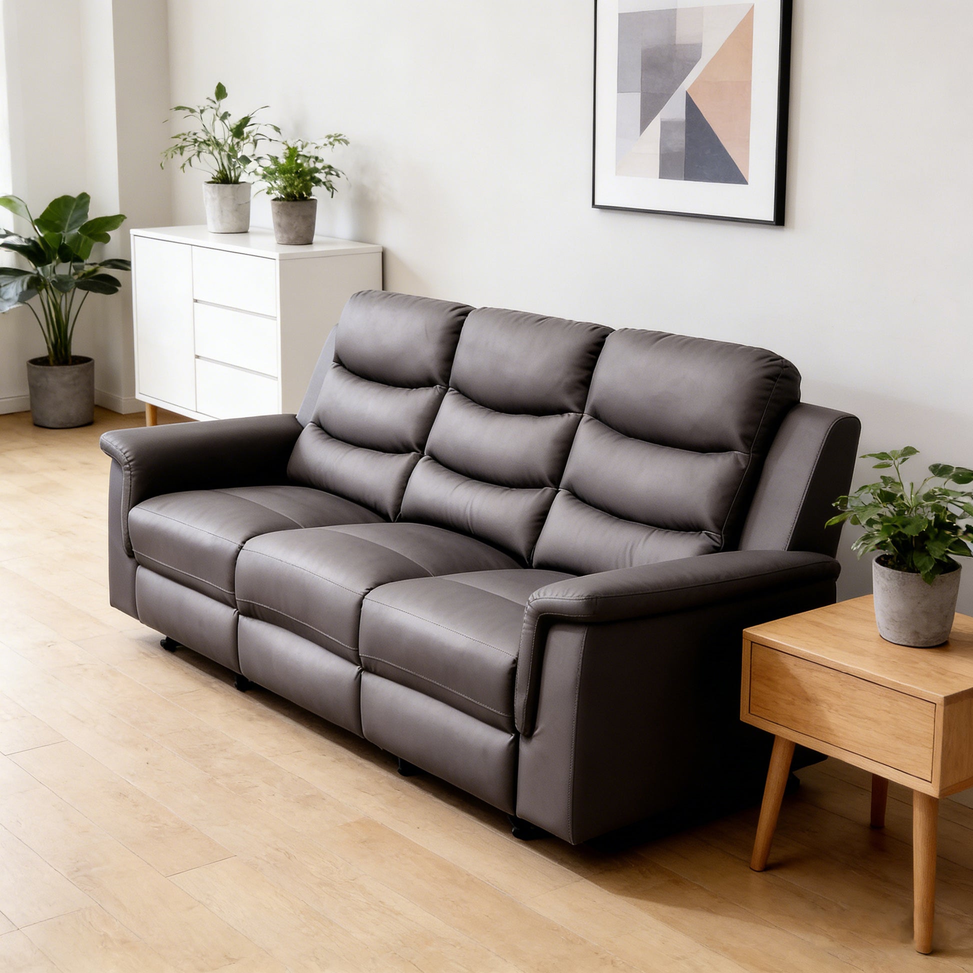 Black Reclining Sofa - 3 Seat Comfort & Storage