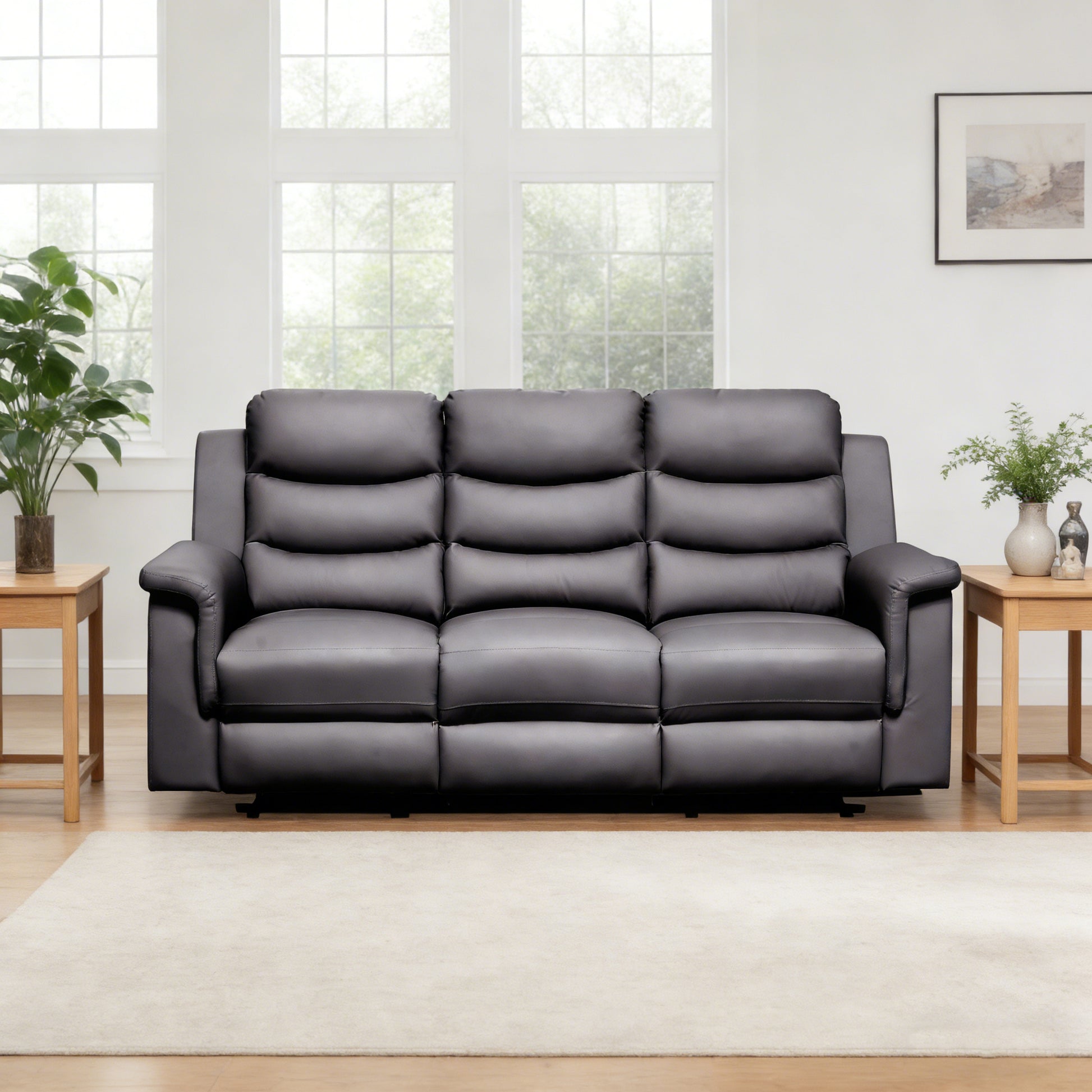 Black Reclining Sofa - 3 Seat Comfort & Storage