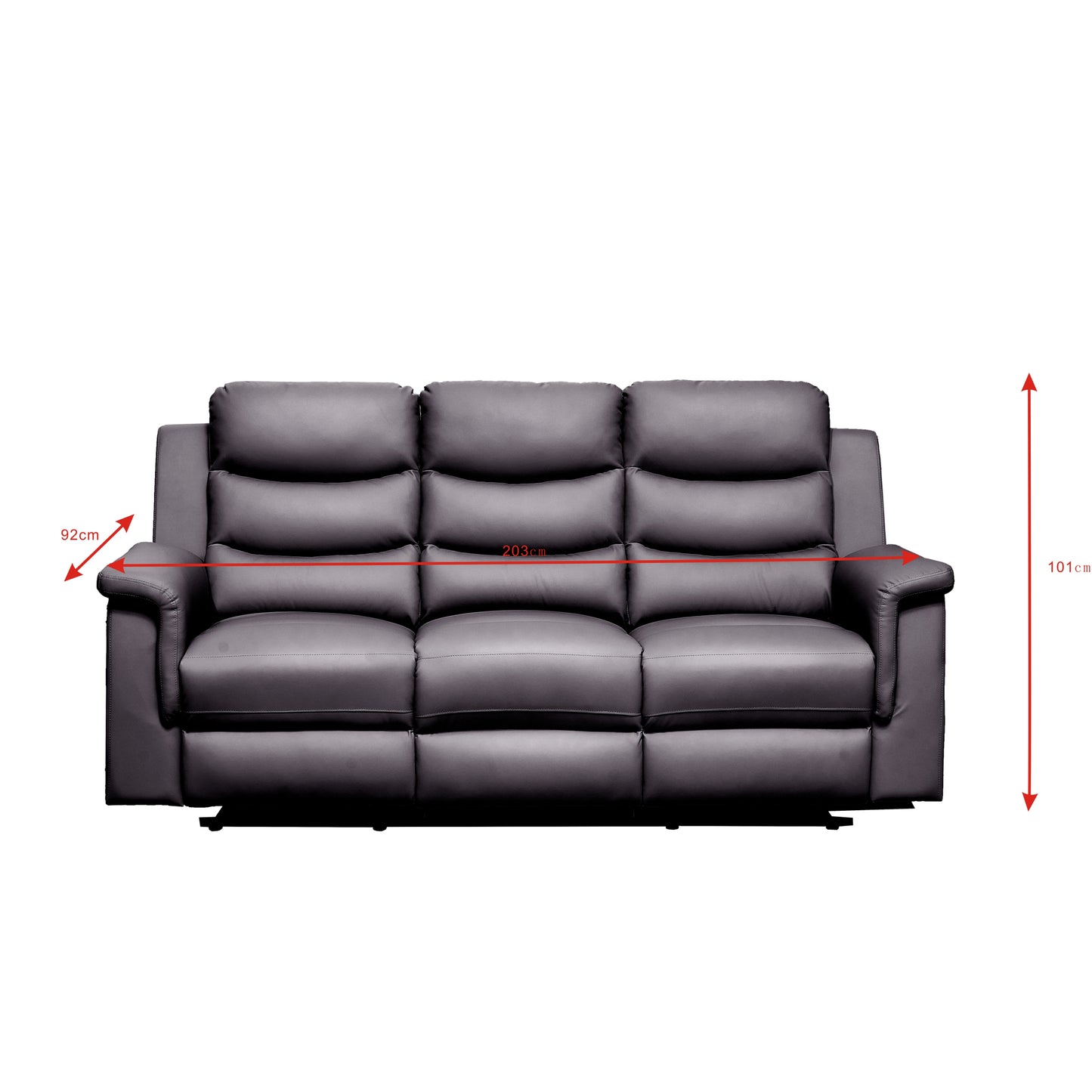 Black Reclining Sofa - 3 Seat Comfort & Storage
