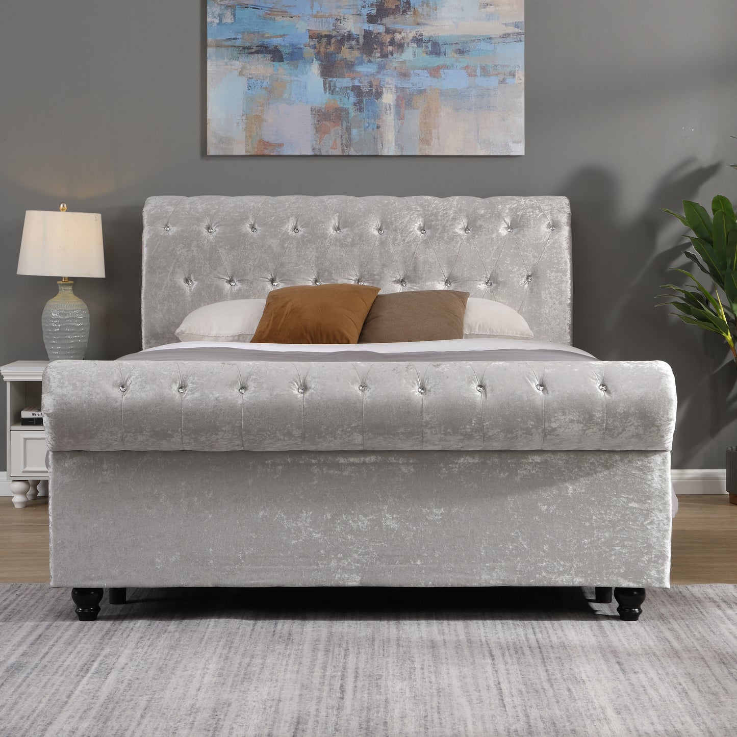 Queen Size Upholstered Storage Bed - Silver