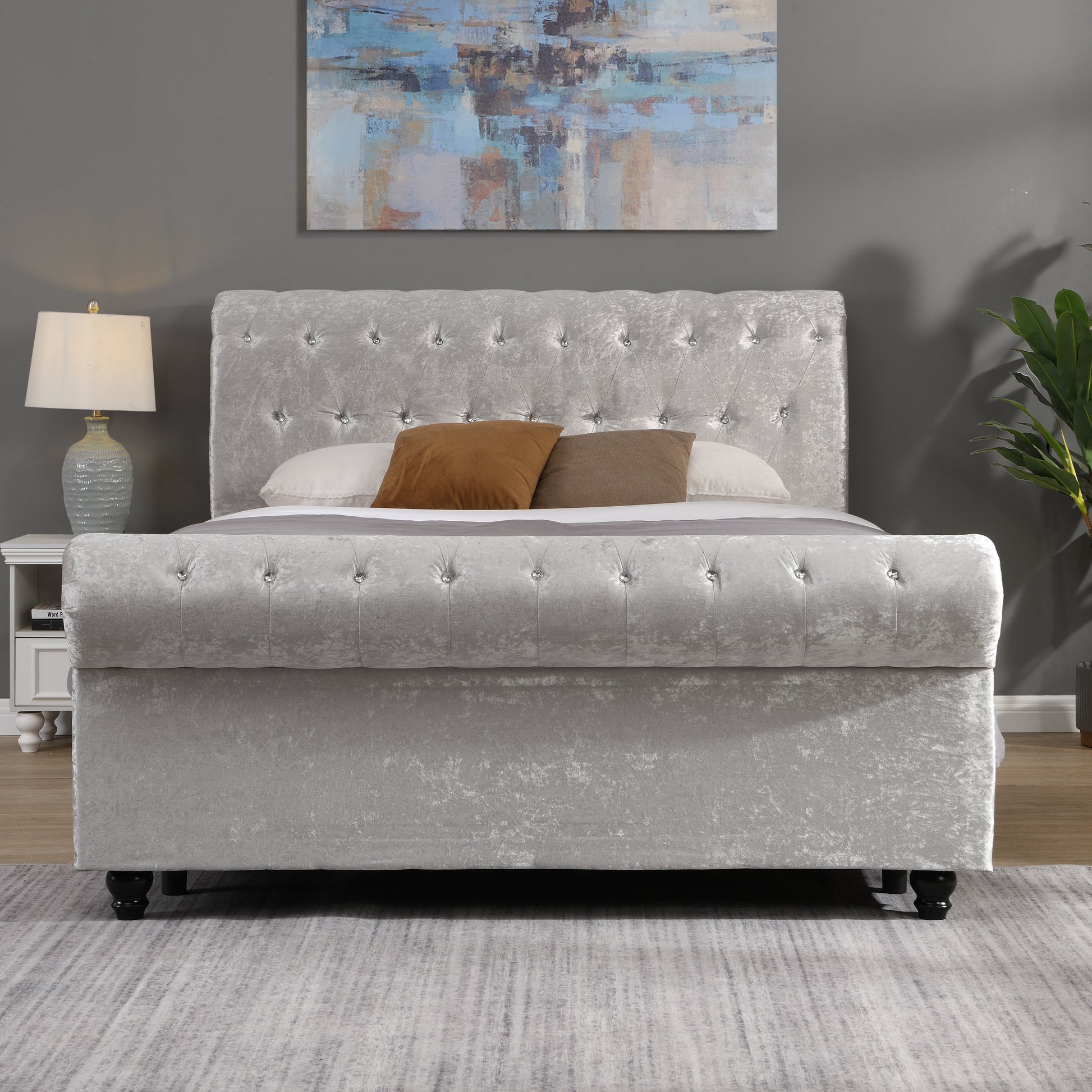 Queen Size Upholstered Storage Bed - Silver