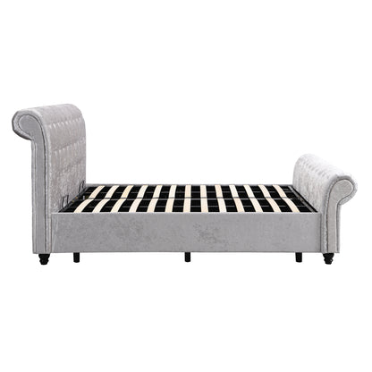 Queen Size Upholstered Storage Bed - Silver