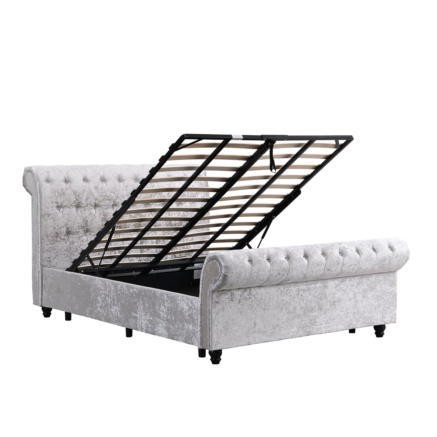 Queen Size Upholstered Storage Bed - Silver