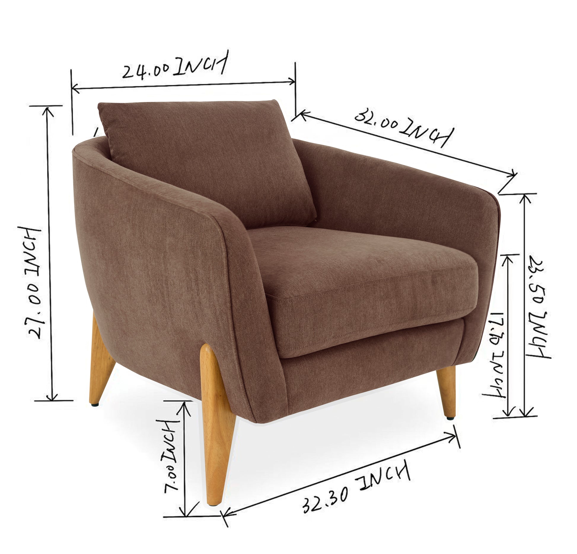 Brown Polyester Upholstered Accent Chair - Living Room Sofa