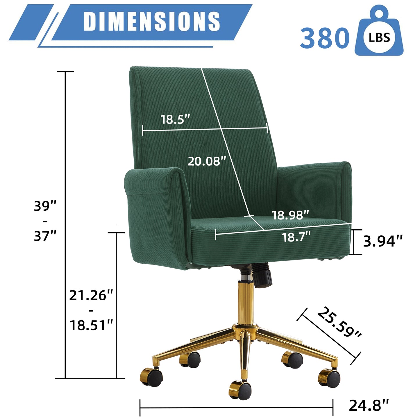Green Corduroy Ergonomic Office Chair - Mid Back Support