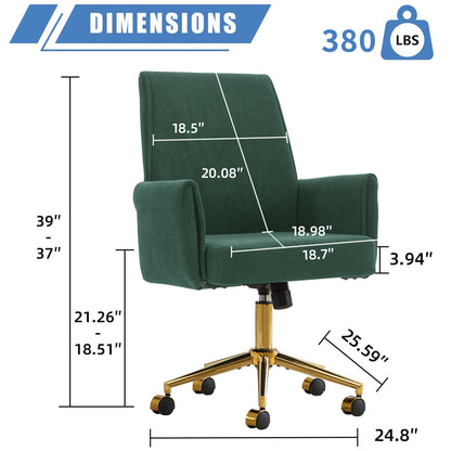 Green Corduroy Ergonomic Office Chair - Mid Back Support