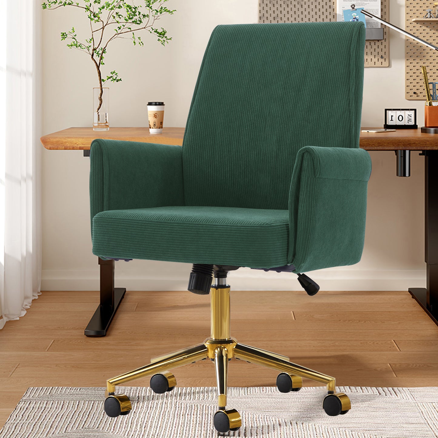 Green Corduroy Ergonomic Office Chair - Mid Back Support