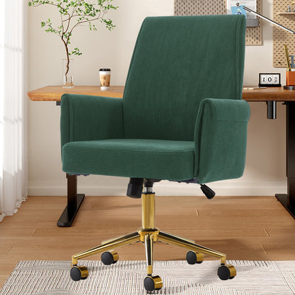 Green Corduroy Ergonomic Office Chair - Mid Back Support