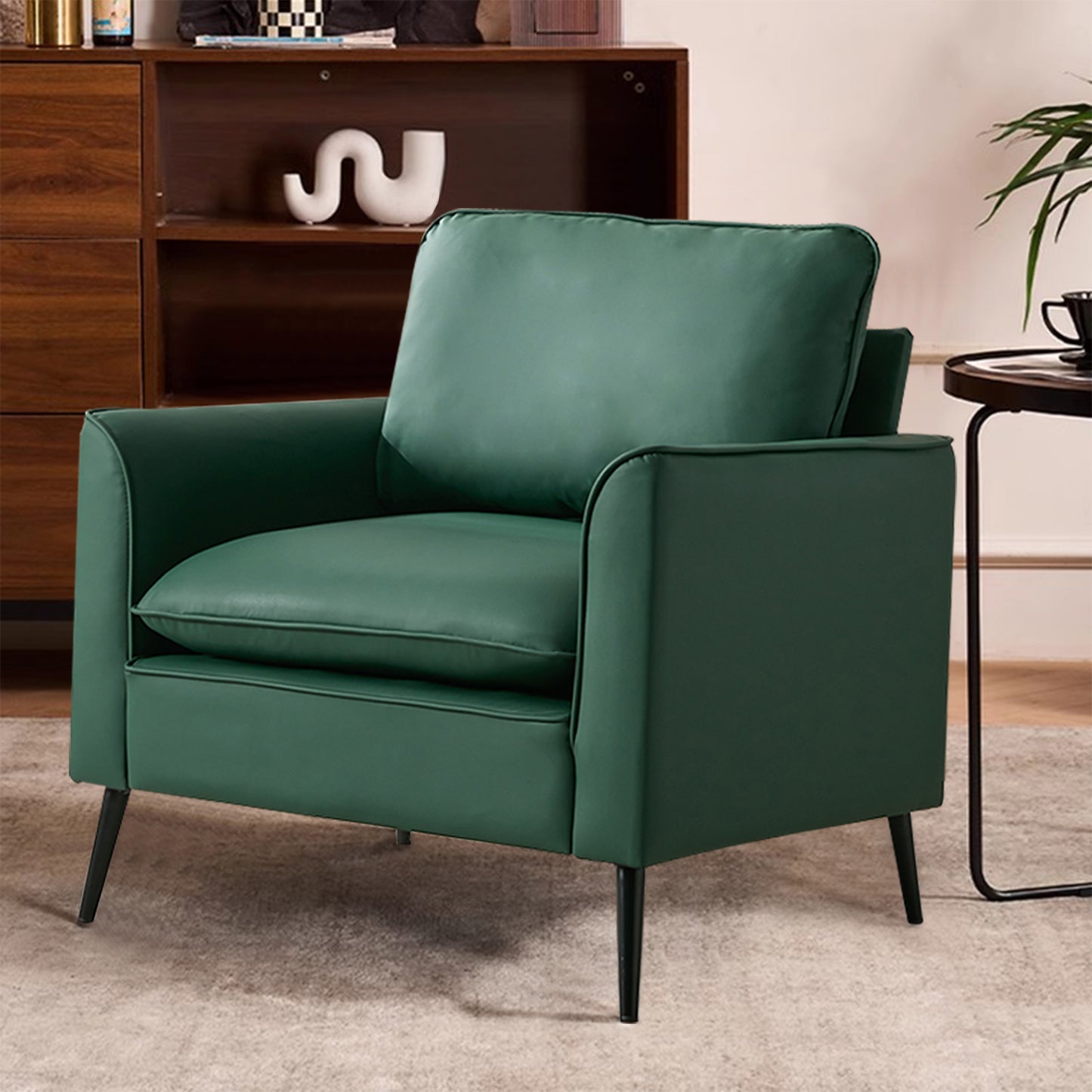 Green Leather 2 Seat Sofa Chair - Bedroom or Living Room