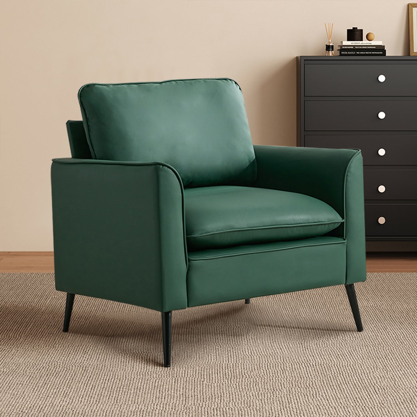Green Leather 2 Seat Sofa Chair - Bedroom or Living Room