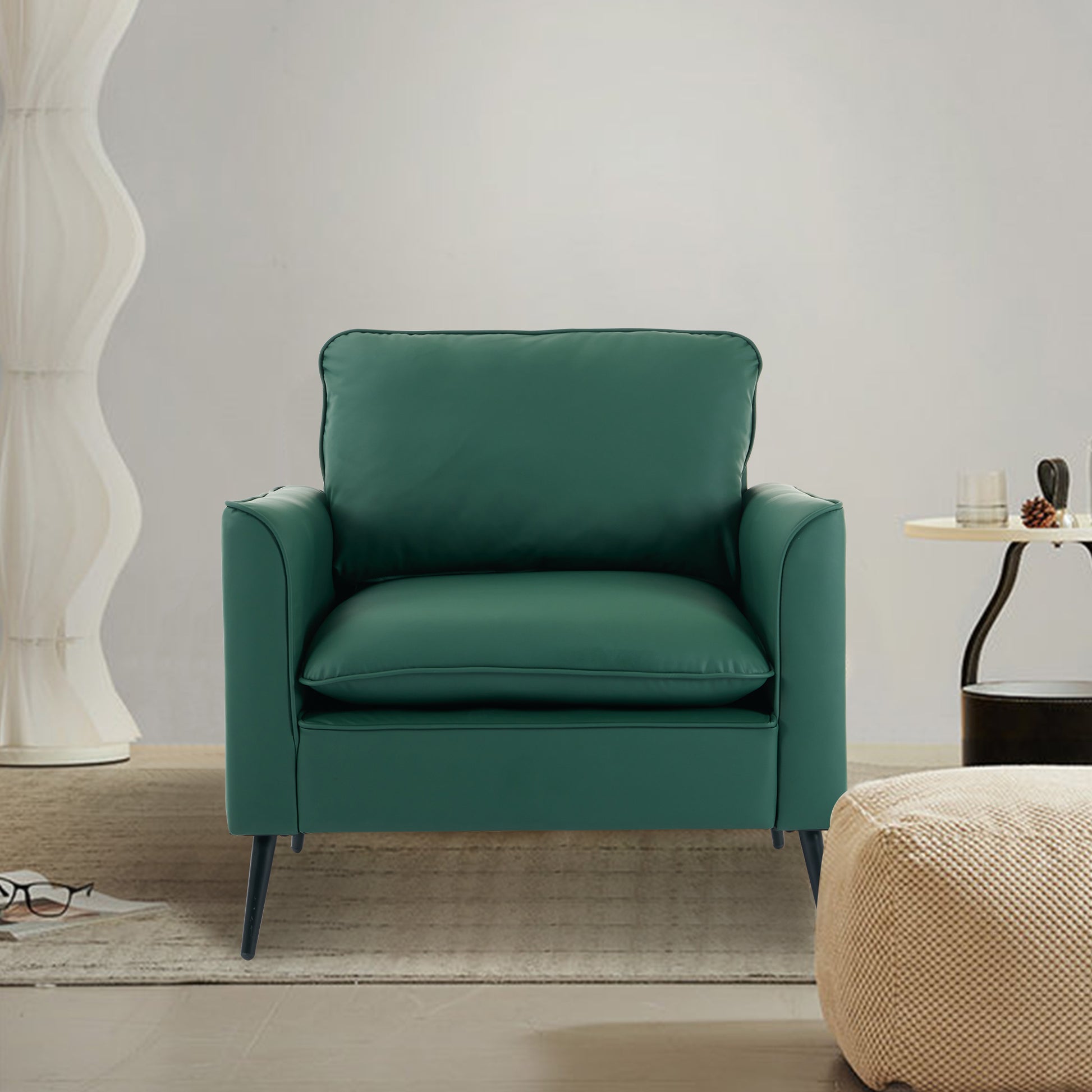 Green Leather 2 Seat Sofa Chair - Bedroom or Living Room
