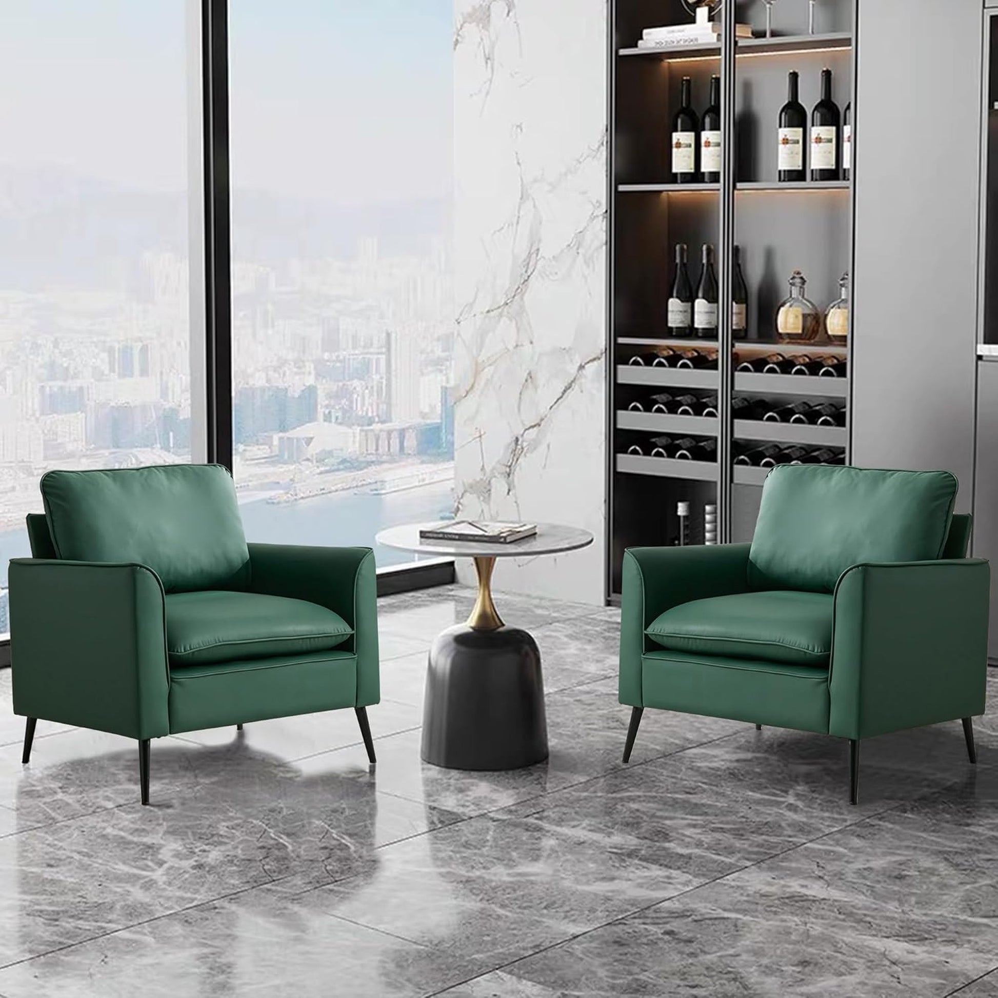 TS Cat paw leather upholstered sofa 2PC Green,Nordic retro light luxury living room balcony bedroom single casual sofa chair