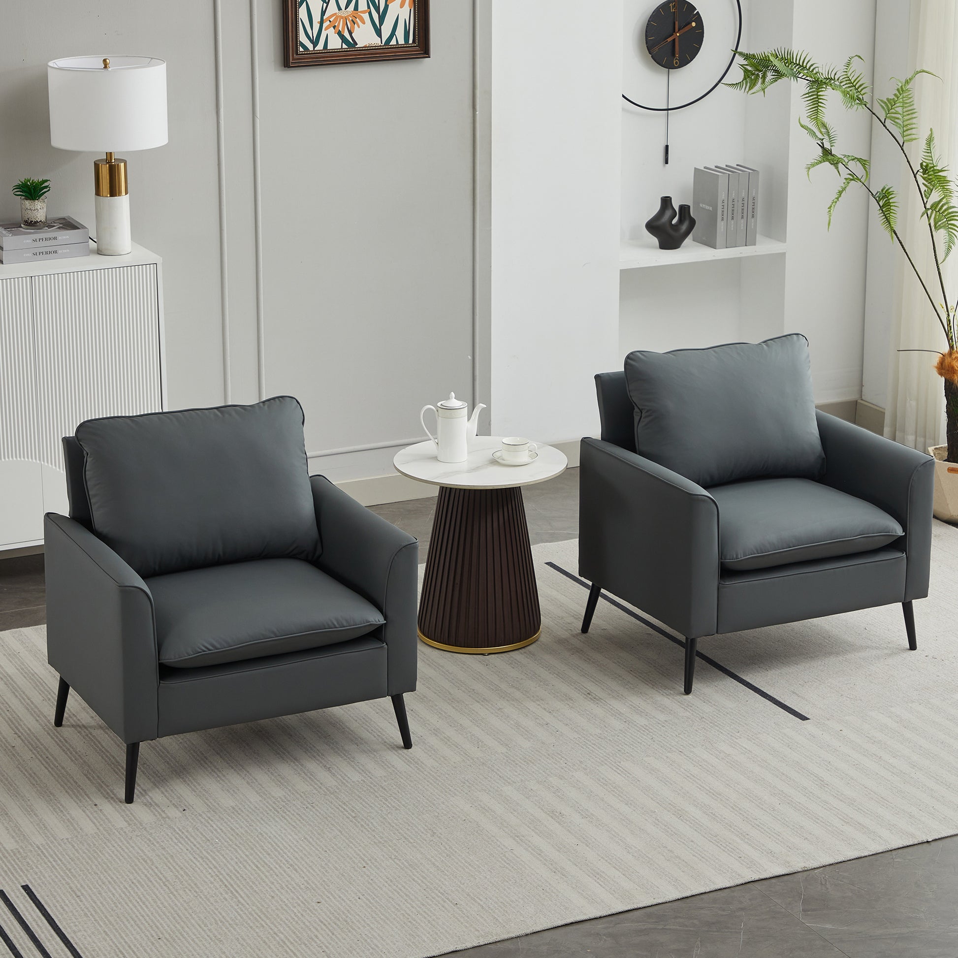 Light Gray Leather Sofa Chair - 2 Seat for Living Room