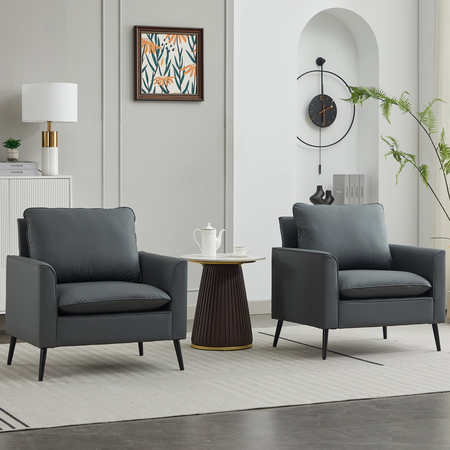 Light Gray Leather Sofa Chair - 2 Seat for Living Room