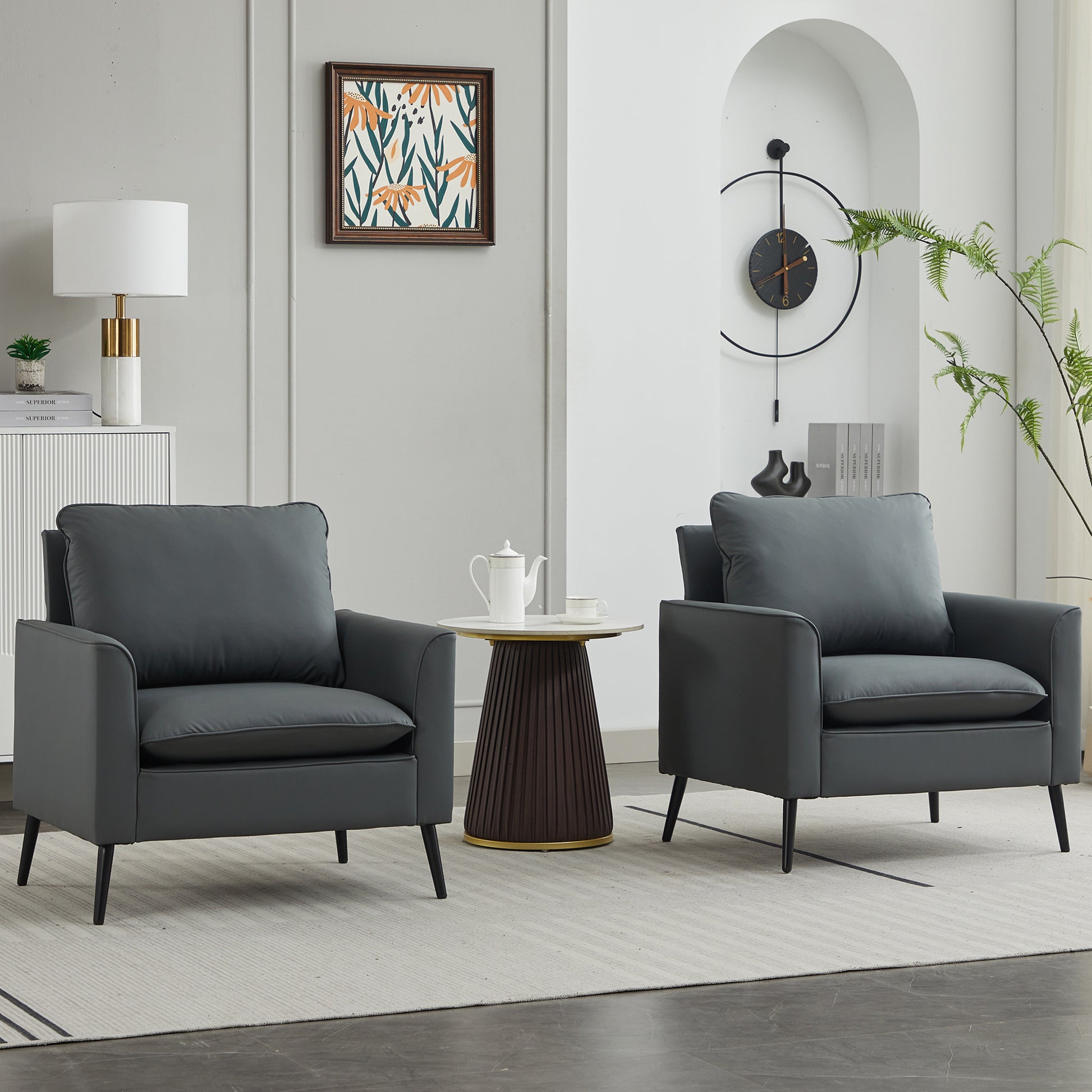 Light Gray Leather Sofa Chair - 2 Seat for Living Room