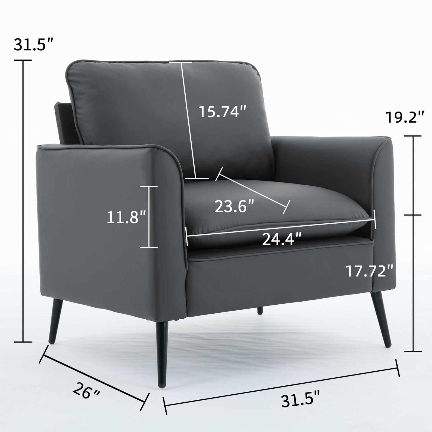 Light Gray Leather Sofa Chair - 2 Seat for Living Room