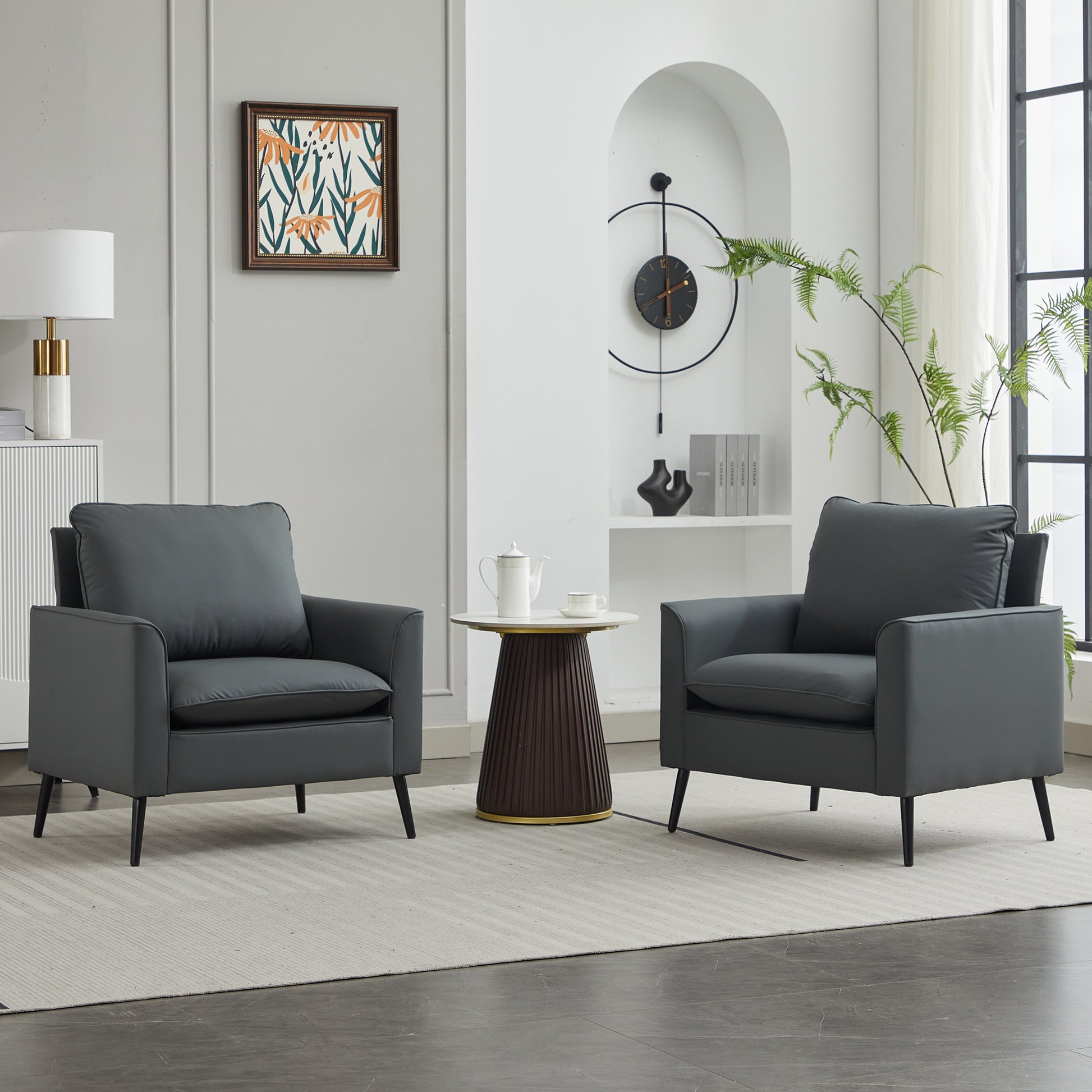 TS Cat paw leather upholstered sofa 2PC gray,Nordic retro light luxury living room balcony bedroom single casual sofa chair