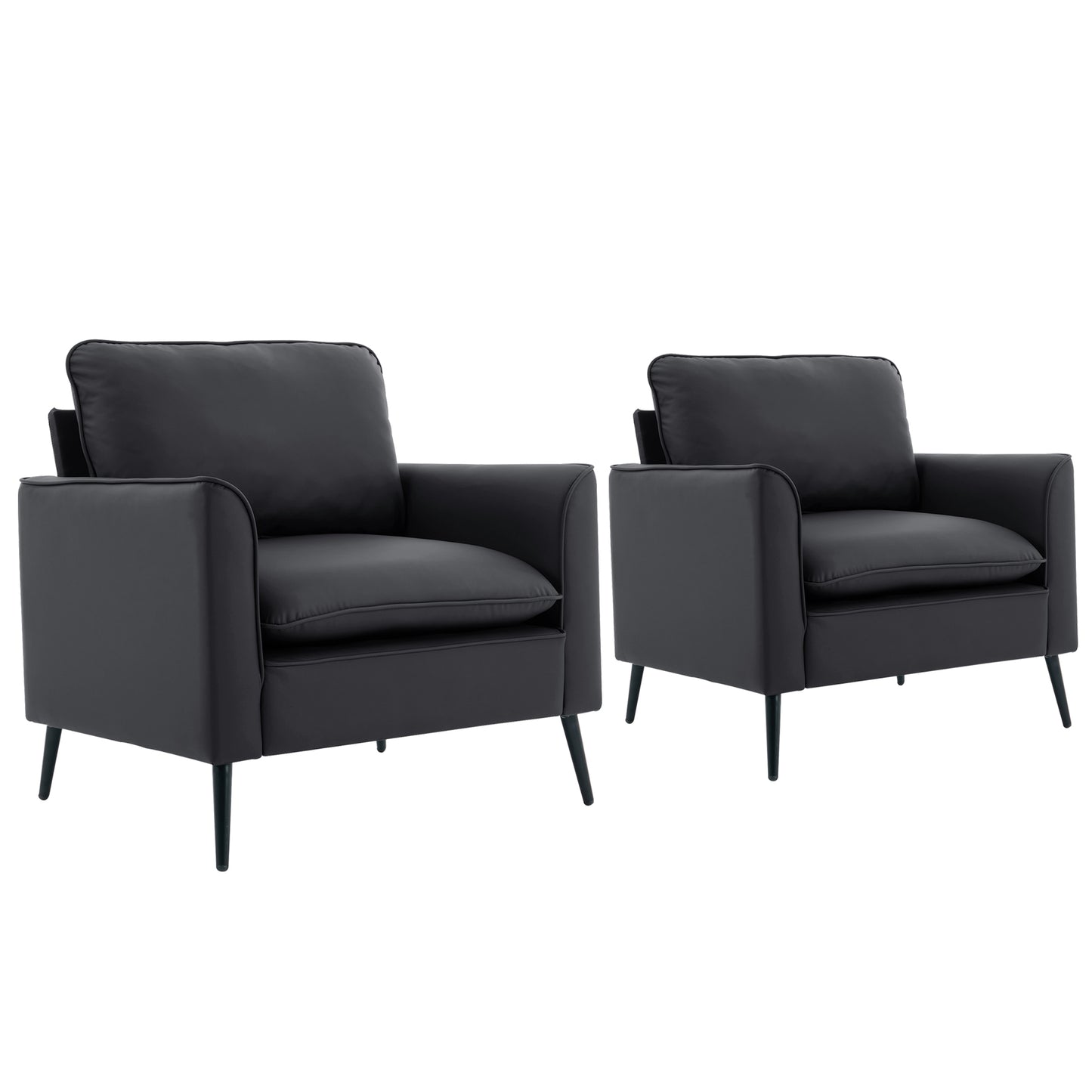 Black Leather Sofa Chair - Comfortable 2 Seat Accent