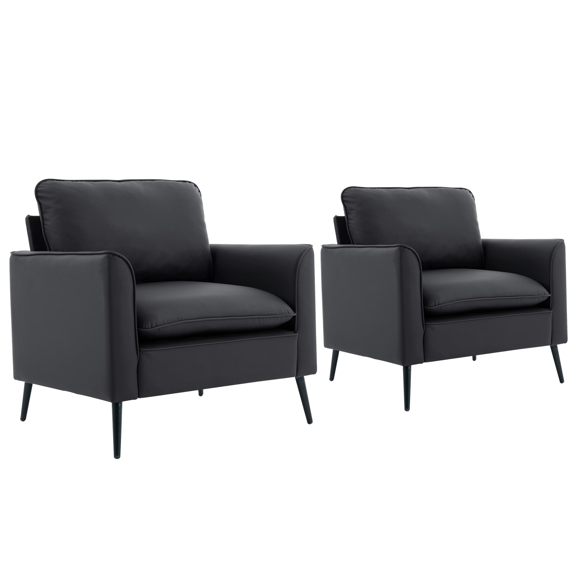 Black Leather Sofa Chair - Comfortable 2 Seat Accent