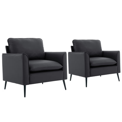 Black Leather Sofa Chair - Comfortable 2 Seat Accent