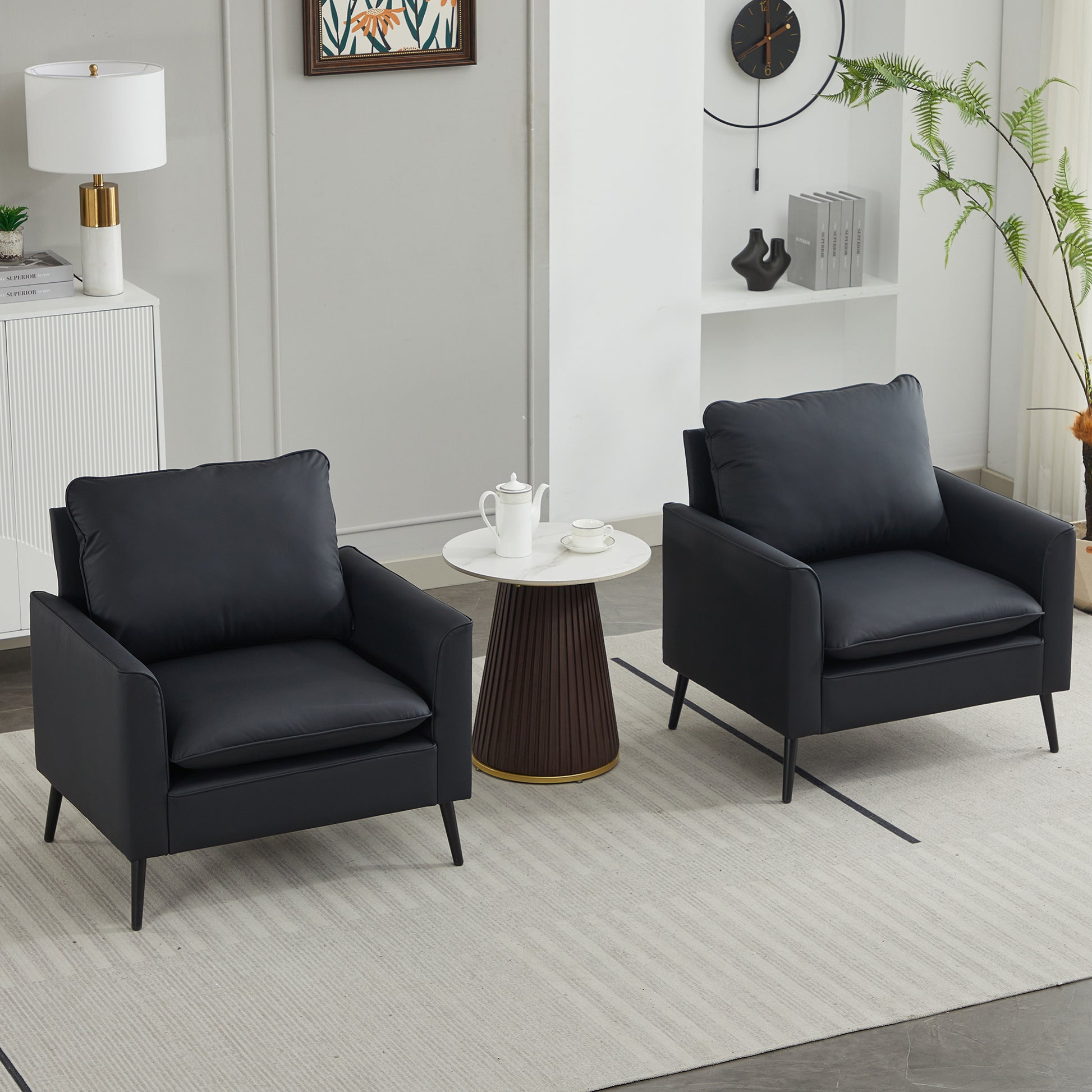 Black Leather Sofa Chair - Comfortable 2 Seat Accent