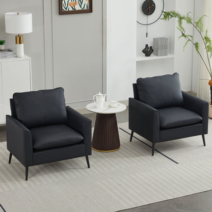 Black Leather Sofa Chair - Comfortable 2 Seat Accent