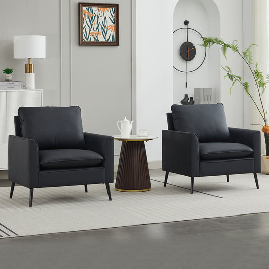 TS Cat paw leather upholstered sofa 2PC black,Nordic retro light luxury living room balcony bedroom single casual sofa chair