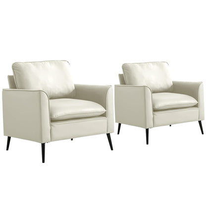 TS Cat paw leather upholstered sofa 2PC Cream White,Nordic retro light luxury living room balcony bedroom single casual sofa chair