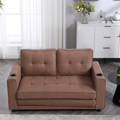Brown 2-Seat Folding Sofa Bed - Futon Sleeper Couch for Living Room