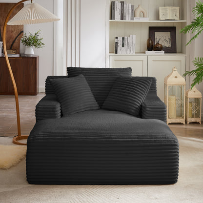 Black Corduroy 2 Seat Sofa Chaise Lounge for Living Room Seating