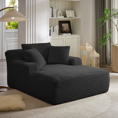 Black Corduroy 2 Seat Sofa Chaise Lounge for Living Room Seating