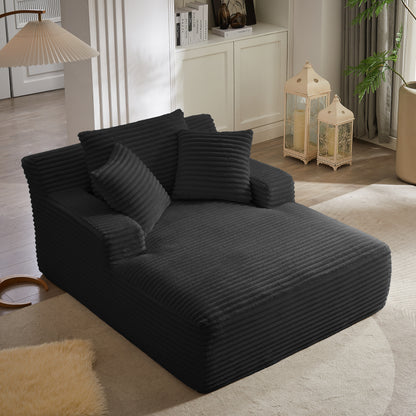 Black Corduroy 2 Seat Sofa Chaise Lounge for Living Room Seating