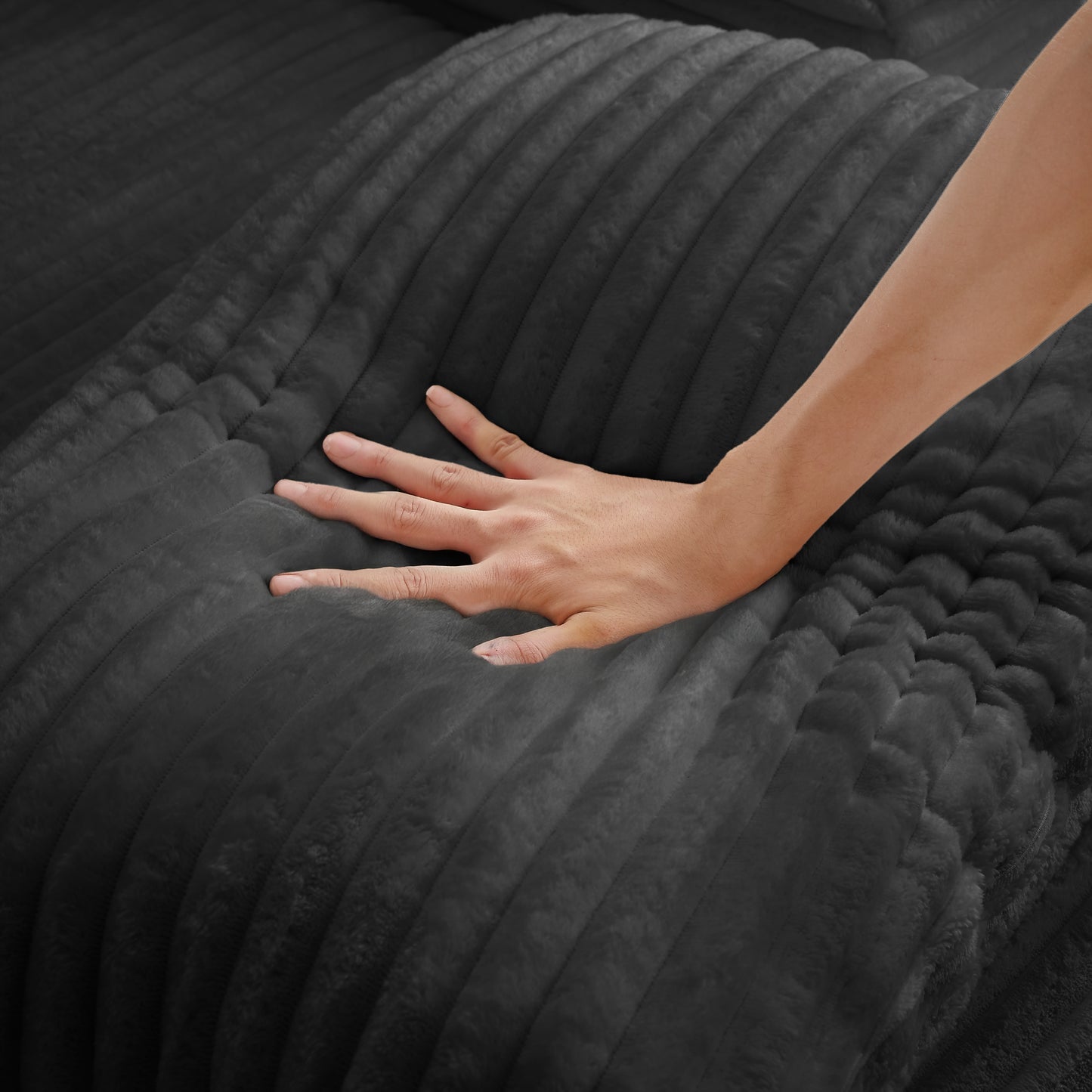 Black Corduroy 2 Seat Sofa Chaise Lounge for Living Room Seating